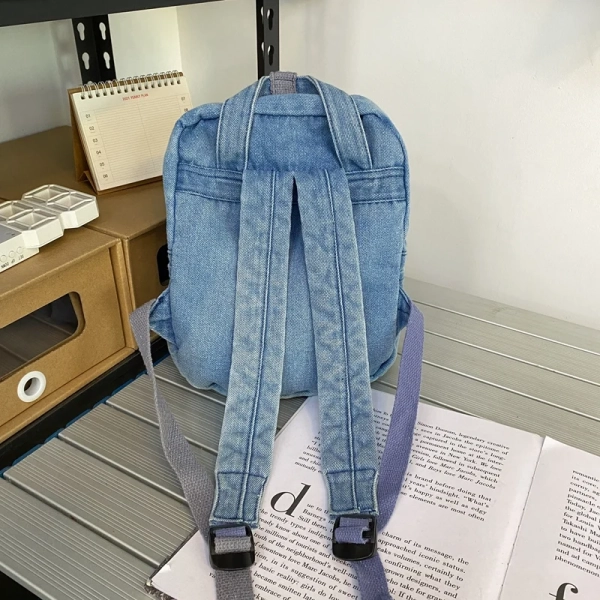 Casual denim student bag Portable multi-functional travel backpack Light blue fashionable denim backpack