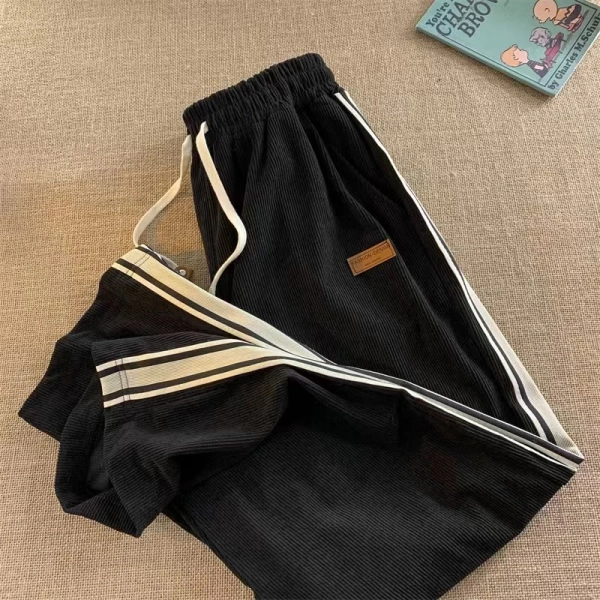 Corduroy Sweatpants Women Y2K High Waist Drawstring Wide Leg Trousers Bf Vintage Korean Streetwear All-Match Warm Straight Pants