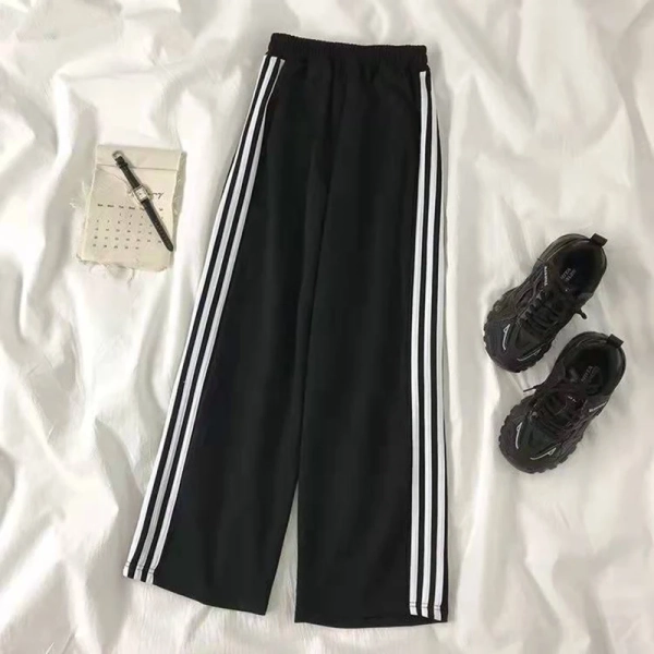 Korean Oversize 4Xl Striped Sweatpants Women High Waist Casual Wide Leg Pant Harajuku Preppy Style Loose Pockets Trousers