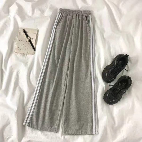 Korean Oversize 4Xl Striped Sweatpants Women High Waist Casual Wide Leg Pant Harajuku Preppy Style Loose Pockets Trousers