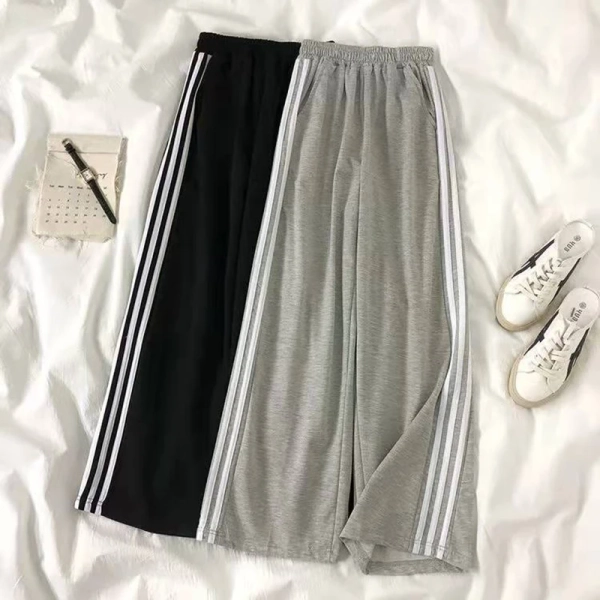 Korean Oversize 4Xl Striped Sweatpants Women High Waist Casual Wide Leg Pant Harajuku Preppy Style Loose Pockets Trousers