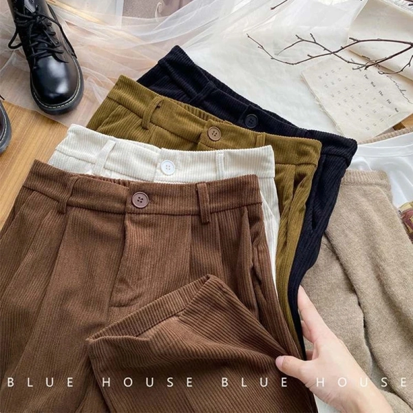 Vintage Corduroy Women Pants High Waist Coffee Wide Leg Pants Fall Casual Korean Office Ladies Trousers New