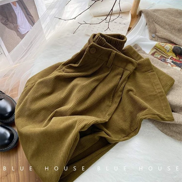 Vintage Corduroy Women Pants High Waist Coffee Wide Leg Pants Fall Casual Korean Office Ladies Trousers New