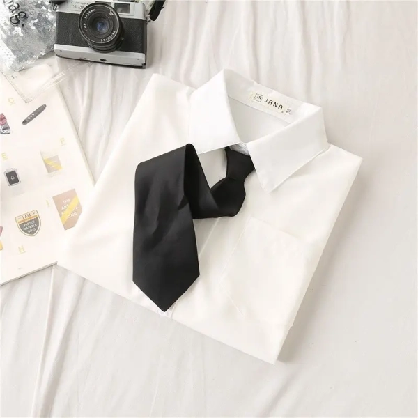 White Women School Shirts Fashion JK Preppy Style Spring Japan Long Sleeve Girls Shirt Harajuku Necktie Ladies Tops