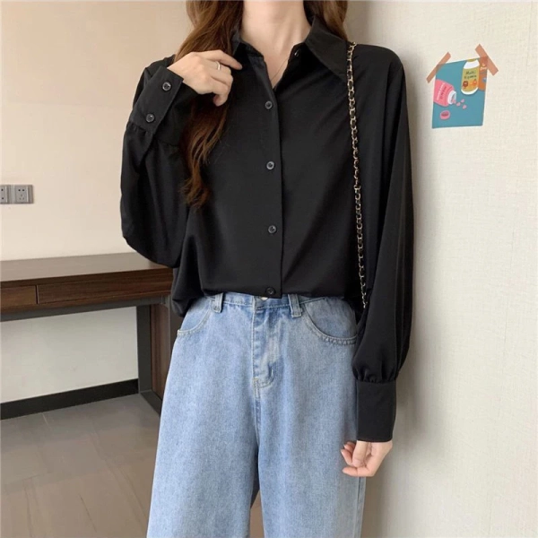 Women Chiffon White Shirts Korean Fashion Solid Loose Long Sleeve Tops Office Ladies Elegant Casual All Match Blouses Spring New