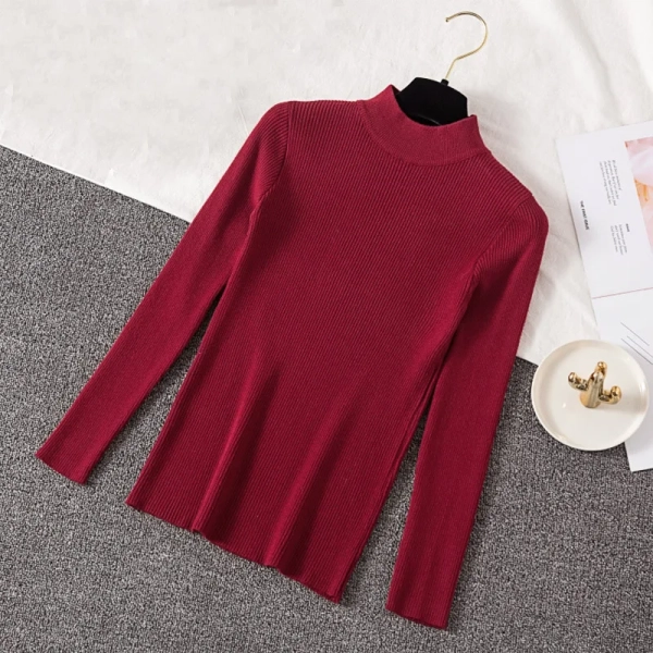 Styledfusion Autumn Women Pullover Sweater Fashion Half Turtleneck Knitted Female Jumper Long Sleeve Winter Black Soft Elastic Blouse