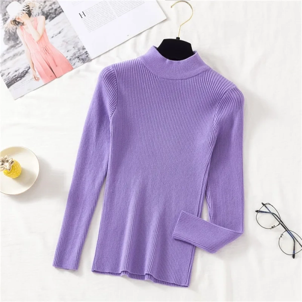 Styledfusion Autumn Women Pullover Sweater Fashion Half Turtleneck Knitted Female Jumper Long Sleeve Winter Black Soft Elastic Blouse