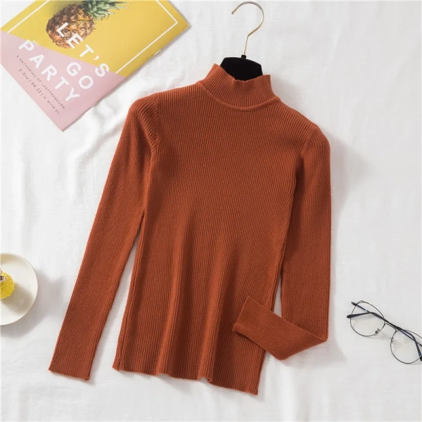 Styledfusion Autumn Women Pullover Sweater Fashion Half Turtleneck Knitted Female Jumper Long Sleeve Winter Black Soft Elastic Blouse