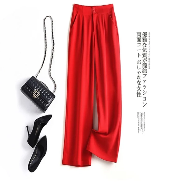 Styledfusion Fashion Loose Office Lady Wide Leg Pants Casual Korean Women Elastic High Waist Straight Trousers Summer Suit Pants New