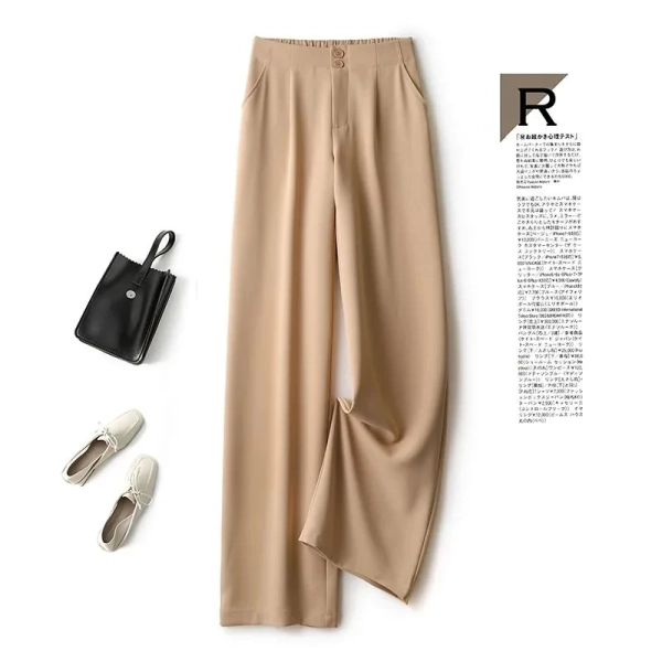 Styledfusion Fashion Loose Office Lady Wide Leg Pants Casual Korean Women Elastic High Waist Straight Trousers Summer Suit Pants New