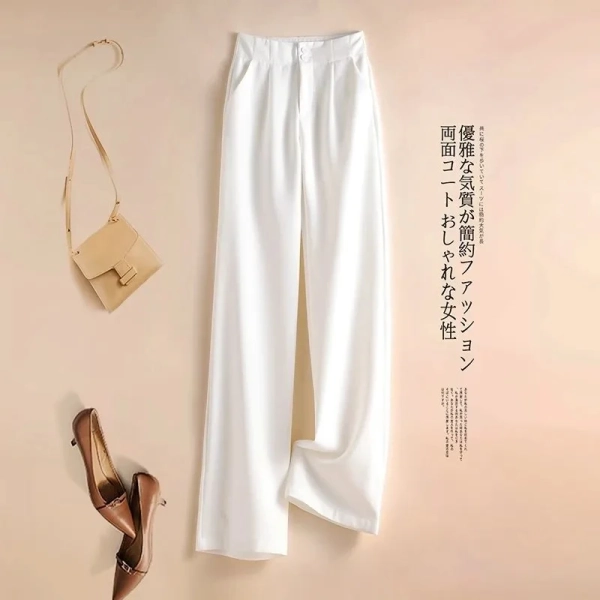 Styledfusion Fashion Loose Office Lady Wide Leg Pants Casual Korean Women Elastic High Waist Straight Trousers Summer Suit Pants New