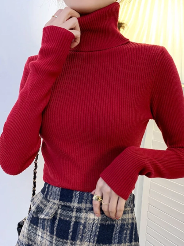 Styledfusion New 2023 Women Pullover Turtleneck Sweater Autumn Long Sleeve Slim Elastic Korean Simple Basic Cheap Jumper Solid Color Top