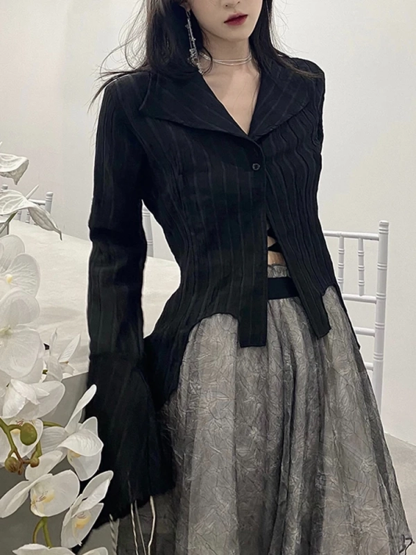 Styledfusion Harajuku Dark Academic Shirt Women Streetwear Vintage Y2K Blouse Sexy Gothic Long Sleeve Irregular Female Spring New Tops