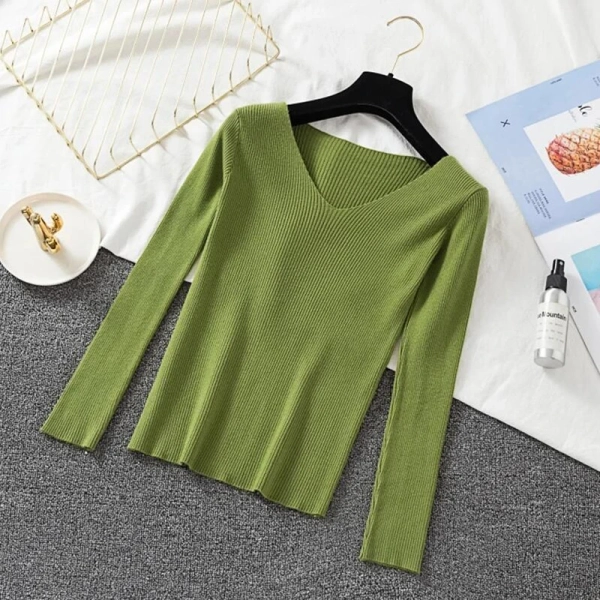 Styledfusion New Women Sweater Autumn Long Sleeve Pullover Basic Top Fashion V-neck Elastic Female Winter Solid Knitted Jumper