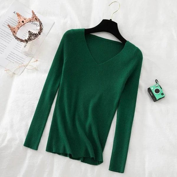 Styledfusion New Women Sweater Autumn Long Sleeve Pullover Basic Top Fashion V-neck Elastic Female Winter Solid Knitted Jumper