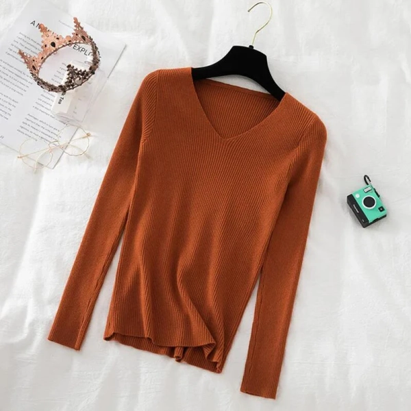 Styledfusion New Women Sweater Autumn Long Sleeve Pullover Basic Top Fashion V-neck Elastic Female Winter Solid Knitted Jumper